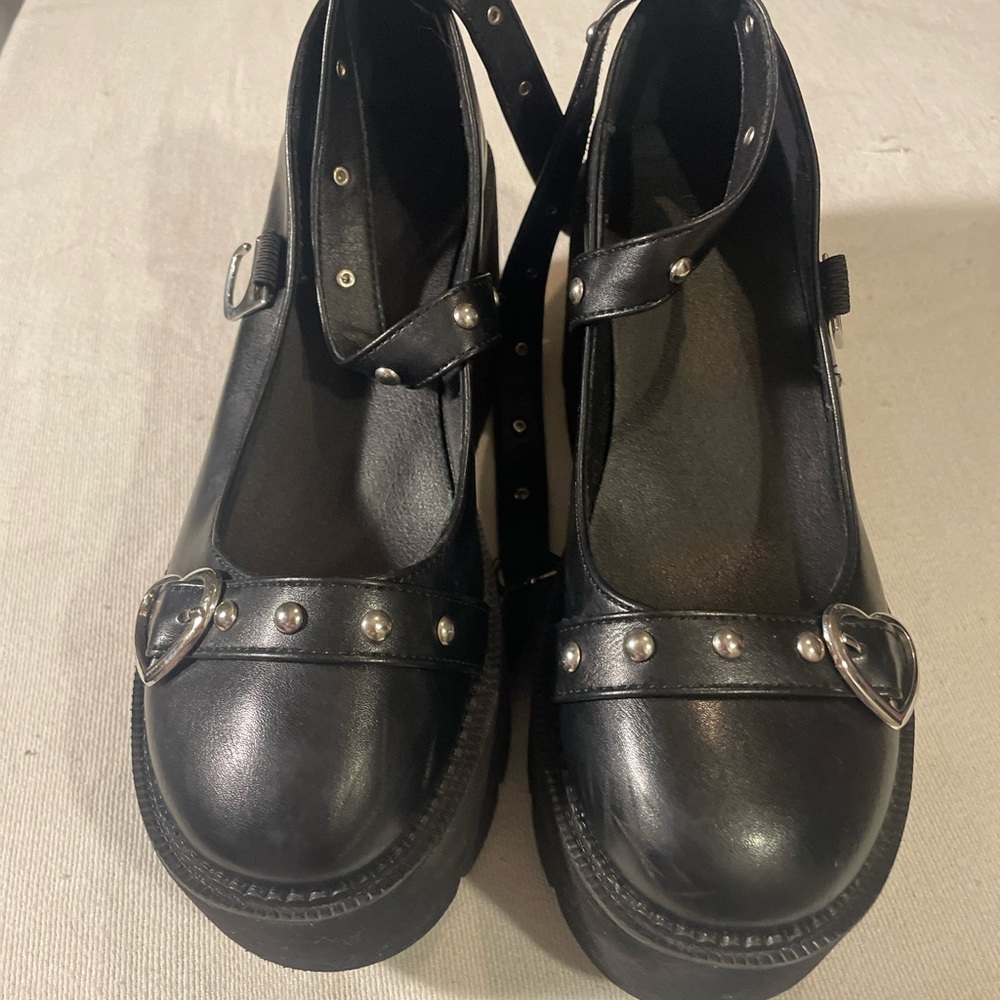 Black Platform Shoes with Heart Detail